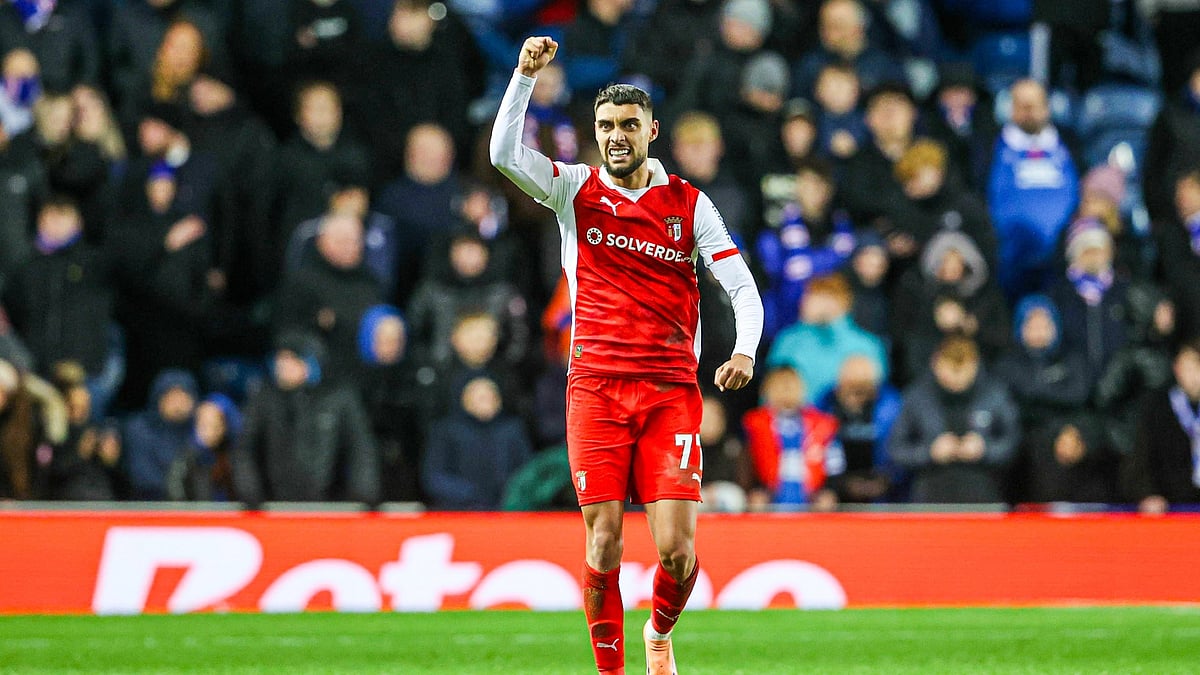Braga's goalscorer Gabri Martinez celebrates during the UEFA Europa League match against Rangers on November 27, 2025.