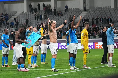 | Photo: AP/Petros Karadjias : Pafos players react to fans after the Champions League opening phase soccer match between Pafos FC and AS Monaco in Limassol, Cyprus.