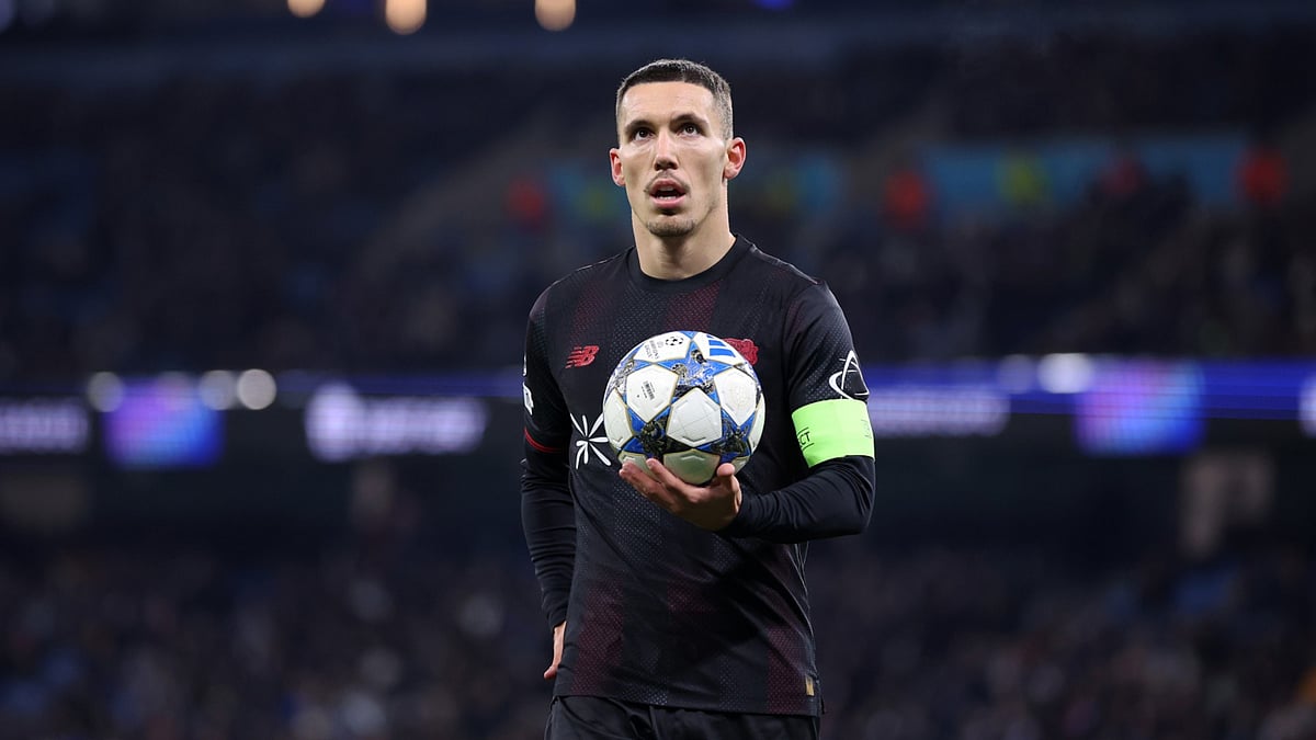 Bayer Leverkusen star Alejandro Grimaldo during the UEFA Champions League match against Manchester City on November 26, 2025.