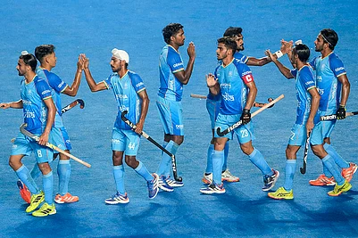 | Photo: PTI/R SenthilKumar : Chennai: Indian players celebrate after scoring a goal during the FIH Hockey Mens Junior World Cup 2025 match against Chile, at Mayor Radhakrishnan Hockey Stadium, in Chennai, Tamil Nadu.