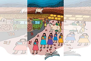 Artwork by Anupriya : The land itself is waiting for a story to be completed. From this legendary past, the narrative moves into contemporary Paranpur, a once-prosperous village, now riven by caste politics, land disputes, and broken institutions.