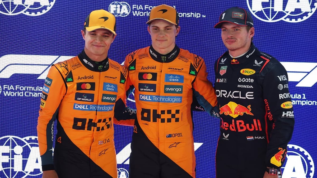 X/Formula 1 : Oscar Piastri, Lando Norris and Max Verstappen pose after Qatar GP 2025 qualifying!