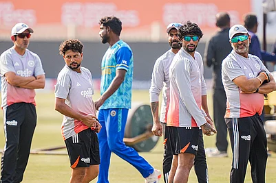 | Photo: PTI/Kamal Kishore : India’s Kuldeep Yadav, Tilak Varma and others during a training session on the eve of the first ODI cricket match of a series between India and South Africa, in Ranchi, Jharkhand.