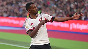 Alexander Isak celebrates