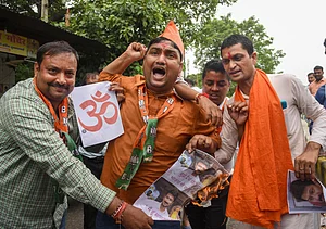 PTI- : BJP activists stage a protest against Tamil Nadu Minister Udhayanidhi Stalin over his controversial remarks on Sanatan Dharma, in Patna
