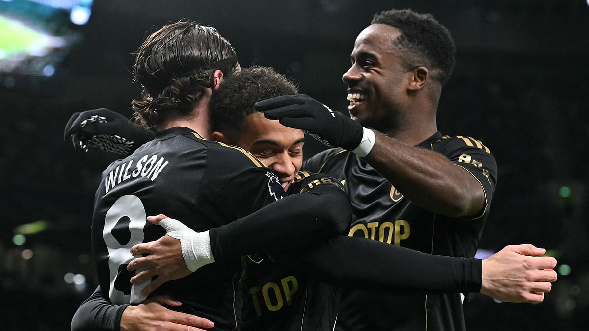 Fulham's players celebrate during their win over Tottenham