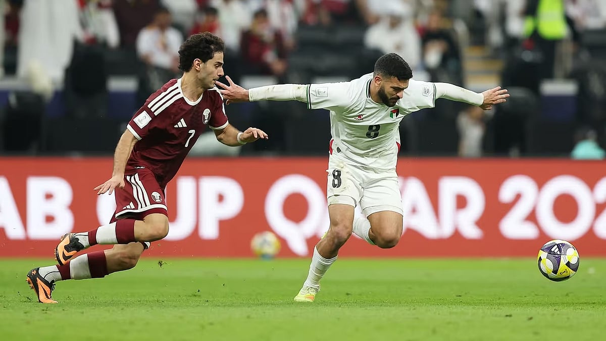 Photo: FIFA : Qatar Vs Palestine Highlights, FIFA Arab Cup: Action from the match at the Al Bayt Stadium.