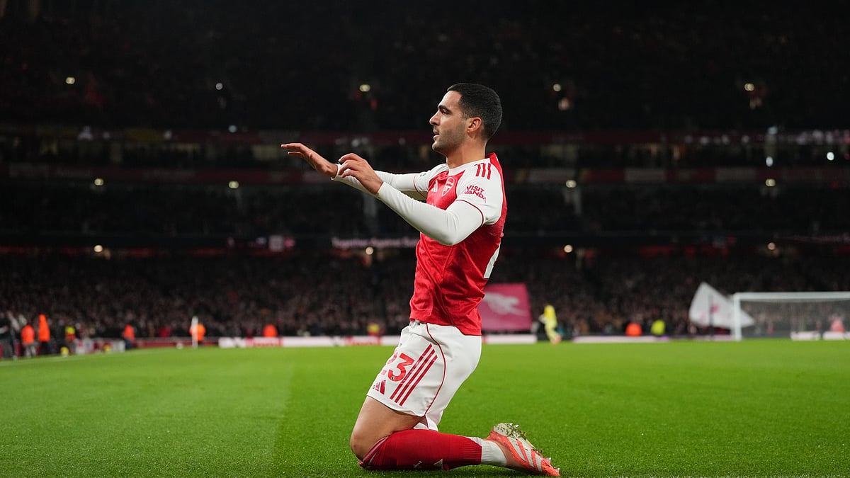 | Photo: AP/Kirsty Wigglesworth : Arsenal's Mikel Merino celebrates after scoring during the English Premier League match against Brentford on December 3, 2025. 