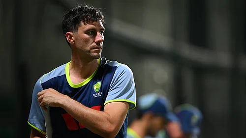 Pat Cummins pictured during a nets session in Brisbane