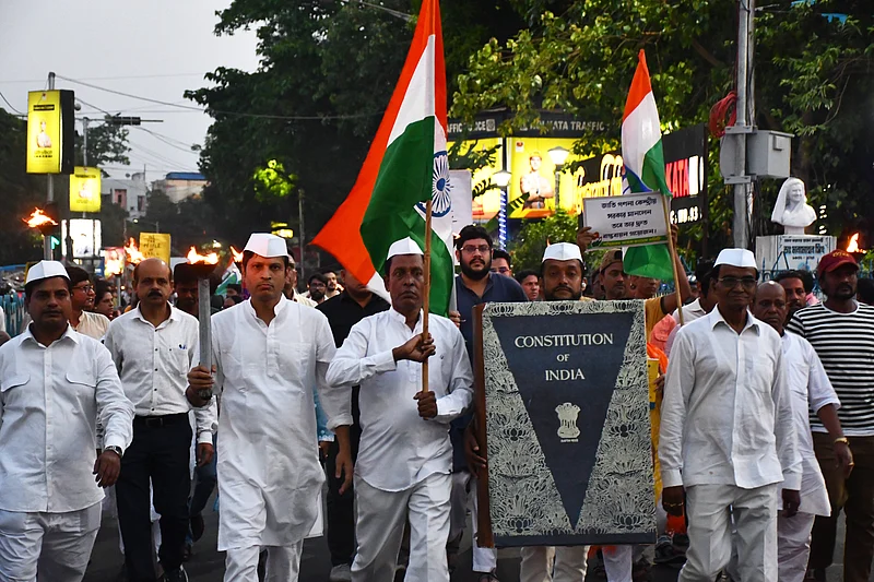 IMAGO / Pacific Press Agency : India: Save The Constitution rally of National Congress in Kolkata India s biggest opposition party Indian National Congress (INC) activists participated in the Save The Constitution rally in Kolkata led by the West Bengal Pradesh Congress President Subhankar Sarkar. Congress workers claimed that the BJP has failed to protest secularism and sovereignty. (Representational image)