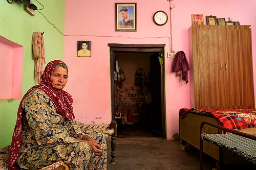 SURESH K PANDEY : Sonu Kumars mother sits in her house with the martyred photo of the her son on the wall.