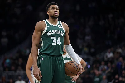 | Photo: AP/Kylie Bridenhagen : Milwaukee Bucks Giannis Antetokounmpo prepares to shoot a free throw during the first half of an NBA basketball game against the Detroit Pistons in Milwaukee.