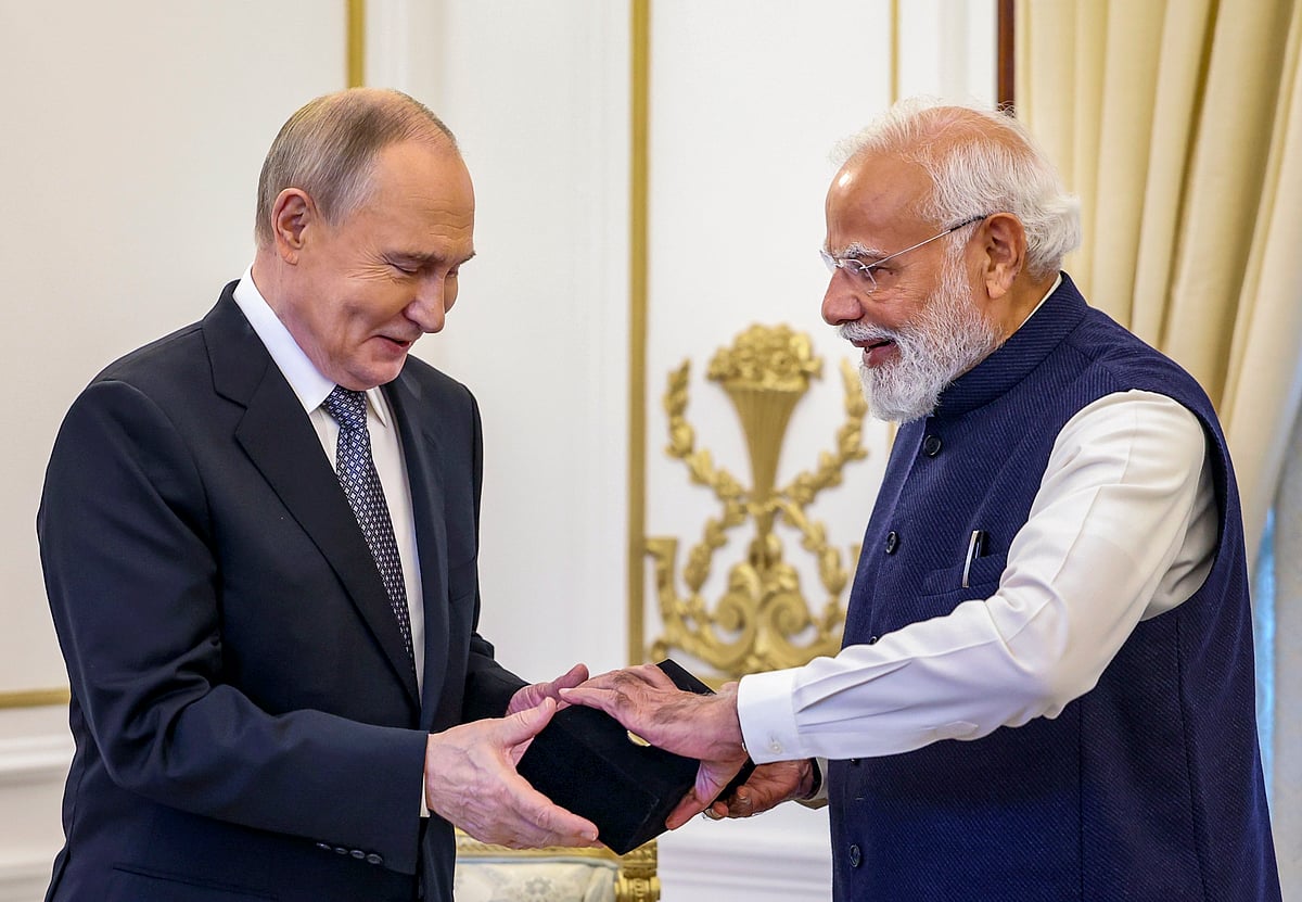 Prime Minister Narendra Modi and Russian President Vladimir Putin during a meeting, in New Delhi. 
