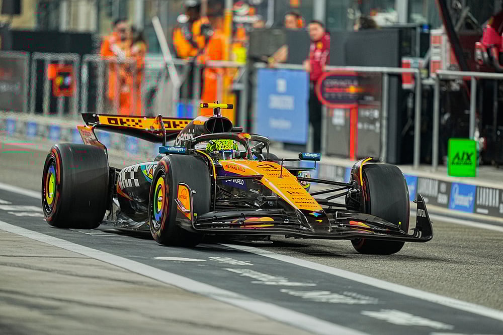 | Photo: AP/Fatima Shbair : McLaren driver Lando Norris of Britain makes a pit stop during the second practice for the he Abu Dhabi Formula One Grand Prix in Abu Dhabi, United Arab Emirates. 