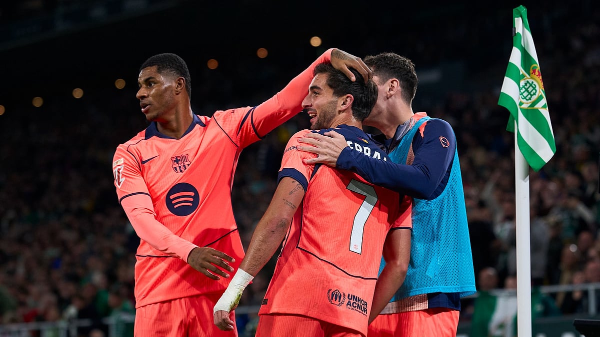 Ferran Torres celebrates scoring against Betis.