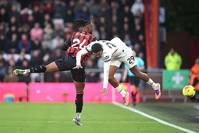| Photo: Peter Tarry/PA via AP : Chelseas Wesley Fofana, right, and Bournemouths Antoine Semenyo in action during the English Premier League soccer match between Bournemouth and Chelsea in Bournemouth, England.