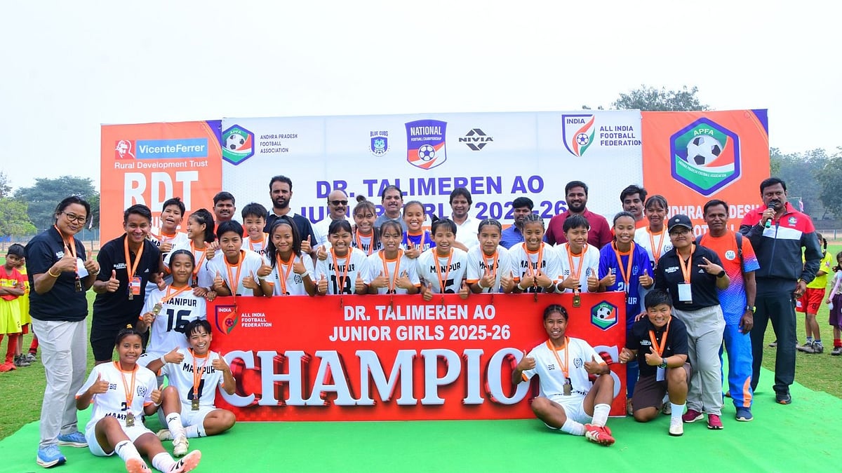 AIFF  : Manipur Team Posing With The Trophy After Beating Bengal In Finale Showdown. 