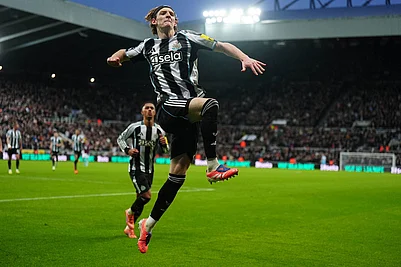 | Photo: Owen Humphreys/PA via AP : Newcastle Uniteds Anthony Gordon celebrates after scoring his sides second goal during the English Premier League soccer match between Newcastle United and Burnley in Newcastle upon Tyne, England.