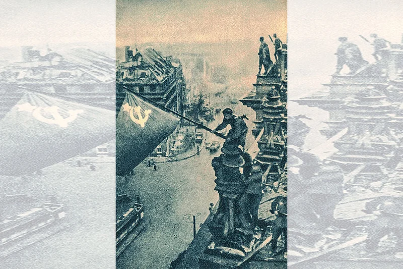 | Photo: Imago : Flying High: Two Soviet soldiers plant a Soviet flag on top of the Reichstag building on May 2, 1945,
symbolising the Soviet Union’s victory over Nazi Germany during the Battle of Berlin