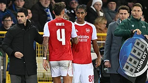| Photo: X/Arsenal : Arsenal's Marli Salmon replacing Declan Rice during the UEFA Champions League match against Club Brugge on December 11, 2025.
