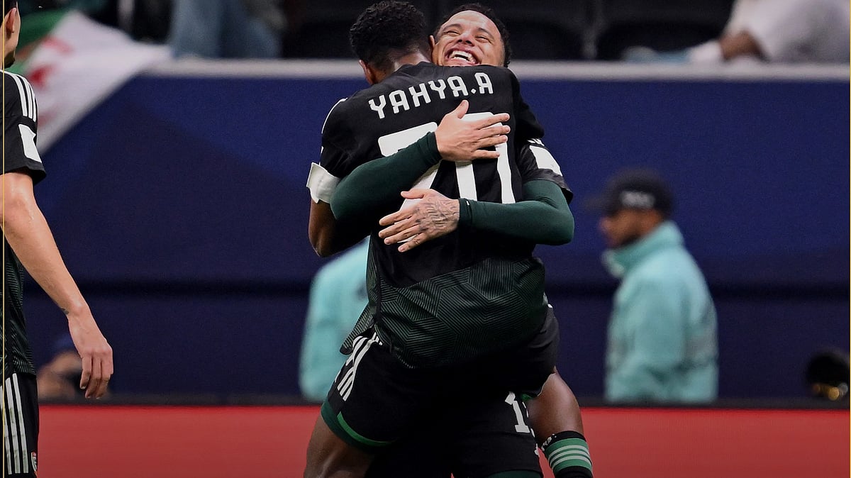 | Photo: X/UAEFNT : UAE's Yahya Alghassani celebrates with his teammate after the FIFA Arab Cup win over Algeria.