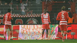 Ilyas Ansah celebrates his goal against RB Leipzig