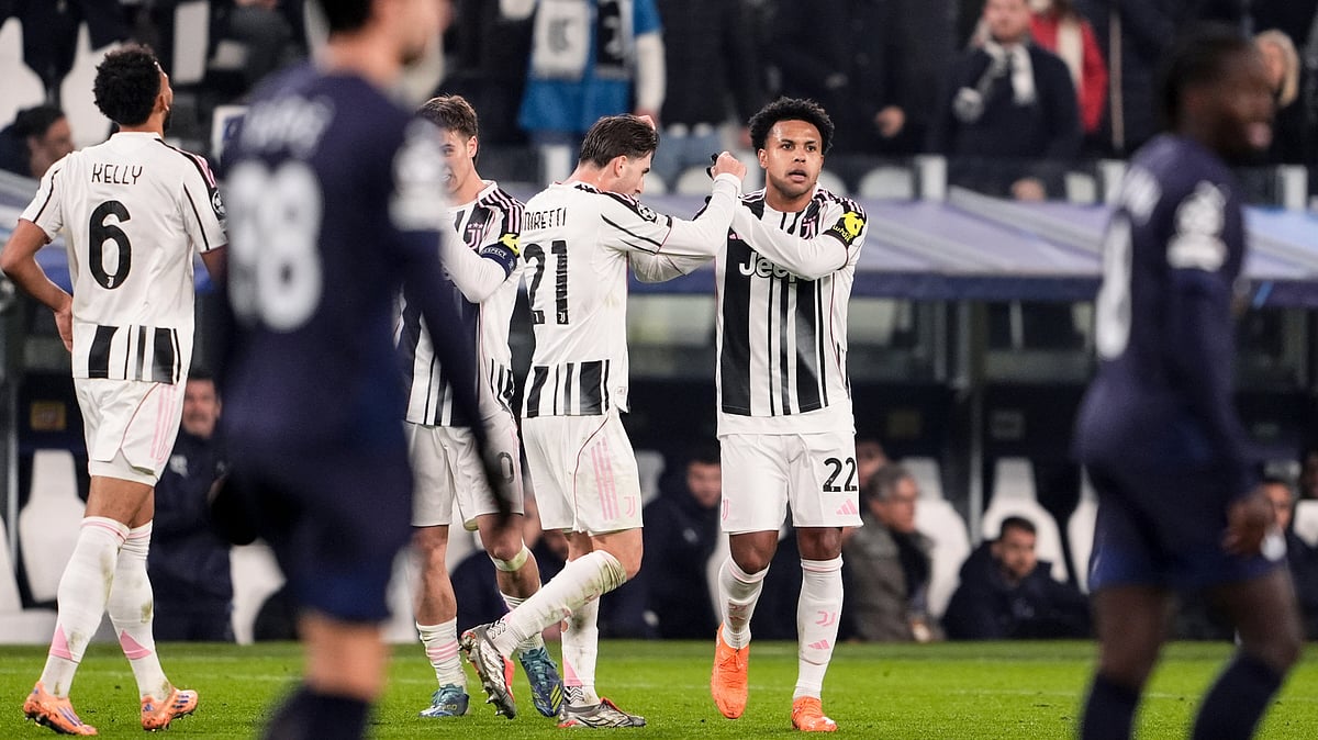 (Fabio Ferrari/LaPresse via AP) : uventus's Weston McKennie celebrates after scoring the opening goal during the Champions League opening phase soccer match between Juventus and Pafos in Turin, Italy, Wednesday, Dec. 10, 2025