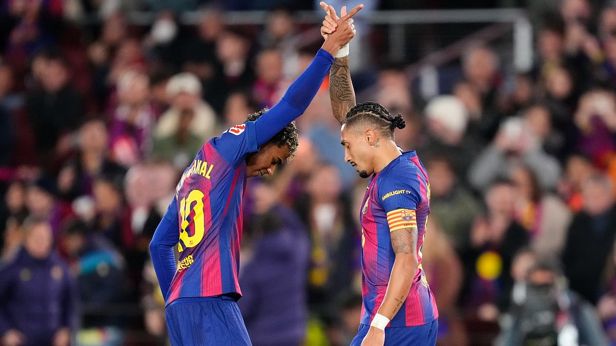 Opta : Lamine Yamal and Raphinha celebrate Barcelona's first goal