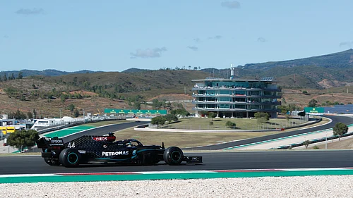 | Photo: AP/Armando Franca : Mercedes driver Lewis Hamilton of Britain steers his car during the second practice session prior to the Formula One Portuguese Grand Prix at the Algarve International Circuit in Portimao, Portugal, Friday, Oct. 23, 2020.