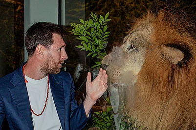 | Photo: Vantara via PTI : Argentine footballer Lionel Messi during a visit at Vantara, a wildlife rescue, rehabilitation and conservation centre, in Jamnagar, Gujarat.