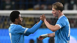 Napoli's David Neres and Rasmus Hojlund