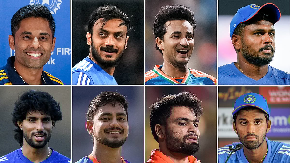 PTI : Members of Indias squad for the ICC T20 World Cup 2026, including captain Suryakumar Yadav (top left) and vice-captain Axar Patel (second from top left).