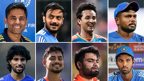 PTI : Members of Indias squad for the ICC T20 World Cup 2026, including captain Suryakumar Yadav (top left) and vice-captain Axar Patel (second from top left).