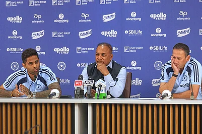| Photo: AP/Rafiq Maqbool : Indian Mens T20 Captain Suryakumar Yadav, left, speaks as Board of Control for Cricket in India (BCCI) Secretary Devajit Saikia , centre, and Chief Selector Ajit Agarkar look on during a press conference for Indias squad announcement for the ICC Mens T20 World Cup 2026 at BCCI headquarter in Mumbai.