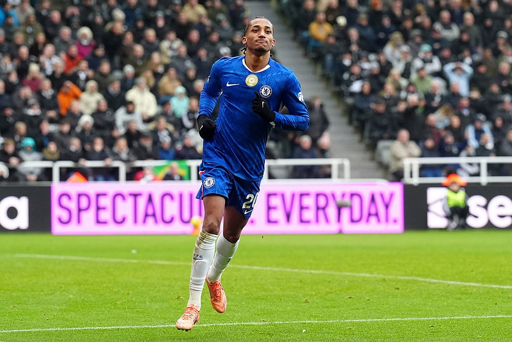 | Photo: Owen Humphreys/PA via AP : Chelseas Joao Pedro celebrates after scoring his sides second goal during the English Premier League soccer match between Newcastle United and FC Chelsea in Newcastle, England.