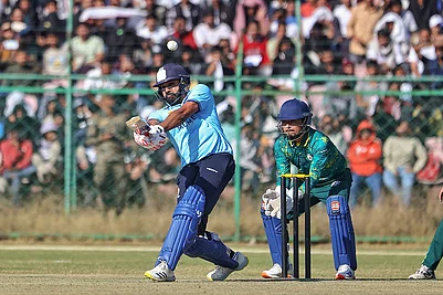 | Photo: PTI : Mumbais Rohit Sharma plays a shot during the Vijay Hazare Trophy 2025-26 cricket match between Mumbai and Sikkim, at Sawai Mansingh Stadium, in Jaipur.