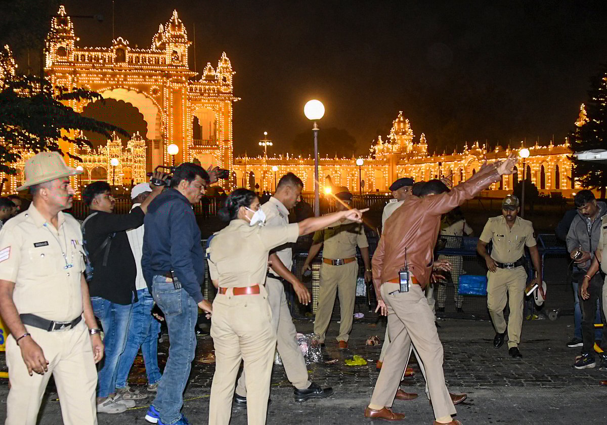 PTI : Mysuru: Police personnel cordon off an area after a blast outside the Amba Vilas Palace, in Mysuru, Karnataka, Thursday, Dec. 25, 2025.