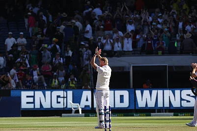 | Photo: AP/Hamish Blair : Englands Ben Stokes applauds the crowd after England defeated Australia on Day 2 of their Ashes cricket test match in Melbourne.
