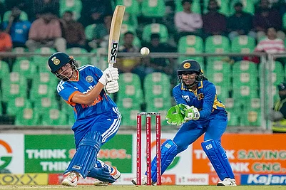 | Photo: PTI : Indias Shafali Verma plays a shot during the third T20 International cricket match of the series between India Women and Sri Lanka Women, at Greenfield International Stadium, in Thiruvananthapuram, Kerala.