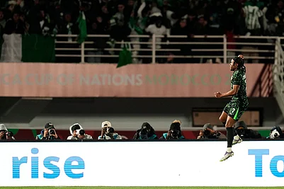 | Photo: AP/Mosaab Elshamy : Nigerias Ademola Lookman celebrates after scoring his sides third goal during the Africa Cup of Nations group C soccer match between Nigeria and Tunisia in Fez, Morocco.