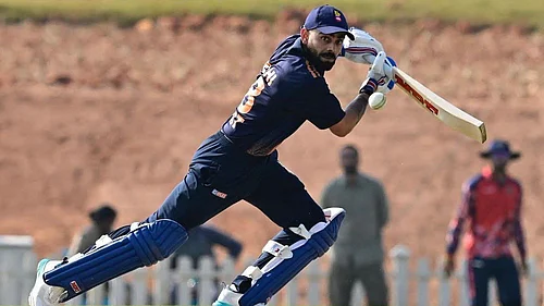 | Photo: X/delhi_cricket : Delhis Virat Kohli in action during the Vijay Hazare Trophy Elite Group stage match against Andhra on December 24, 2025.