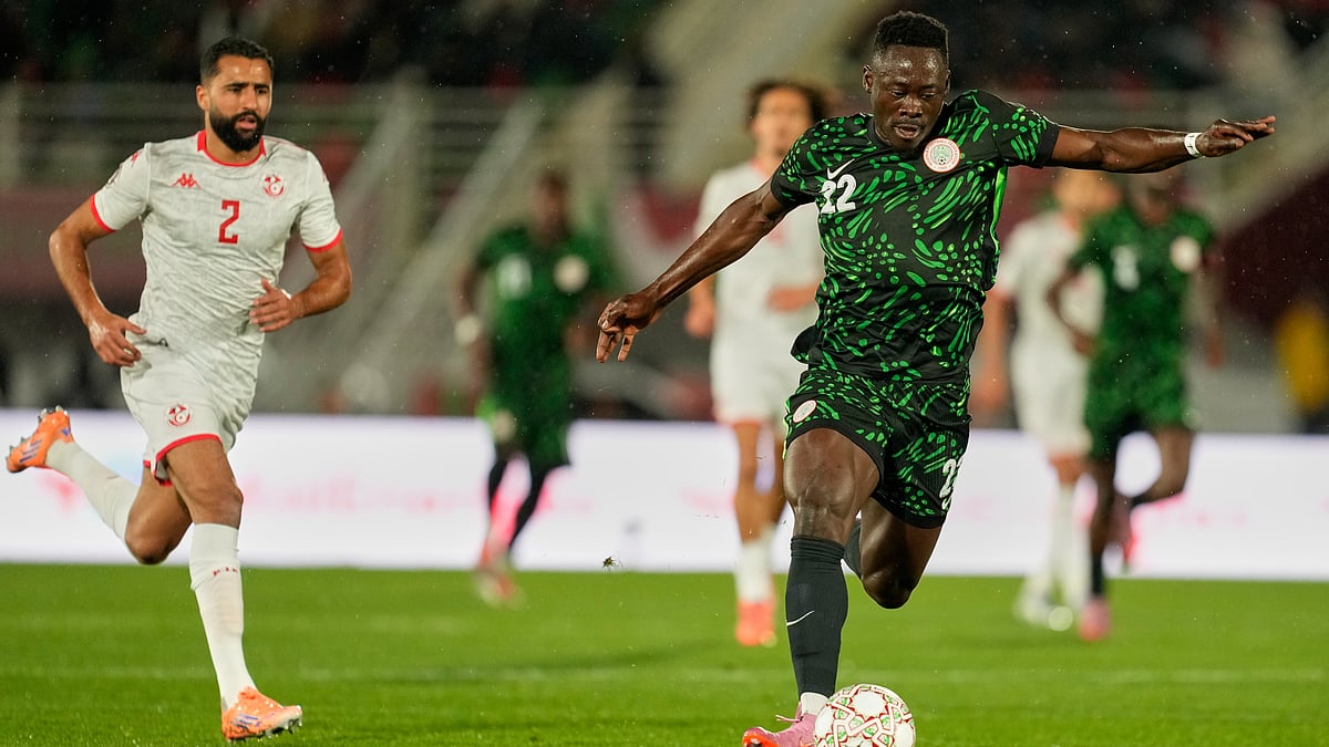 | Photo: AP/Mosa'ab Elshamy : Nigeria's Akor Adams prepares to shoot to score a goal that was later disallowed during the Africa Cup of Nations group C soccer match between Nigeria and Tunisia in Fez, Morocco, Saturday, Dec. 27, 2025.