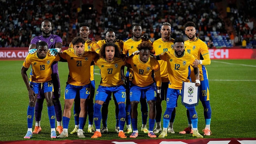 AP : The Gabon team poses for a photo during the Africa Cup of Nations group F match against Ivory Coast in Marrakech, Morocco.