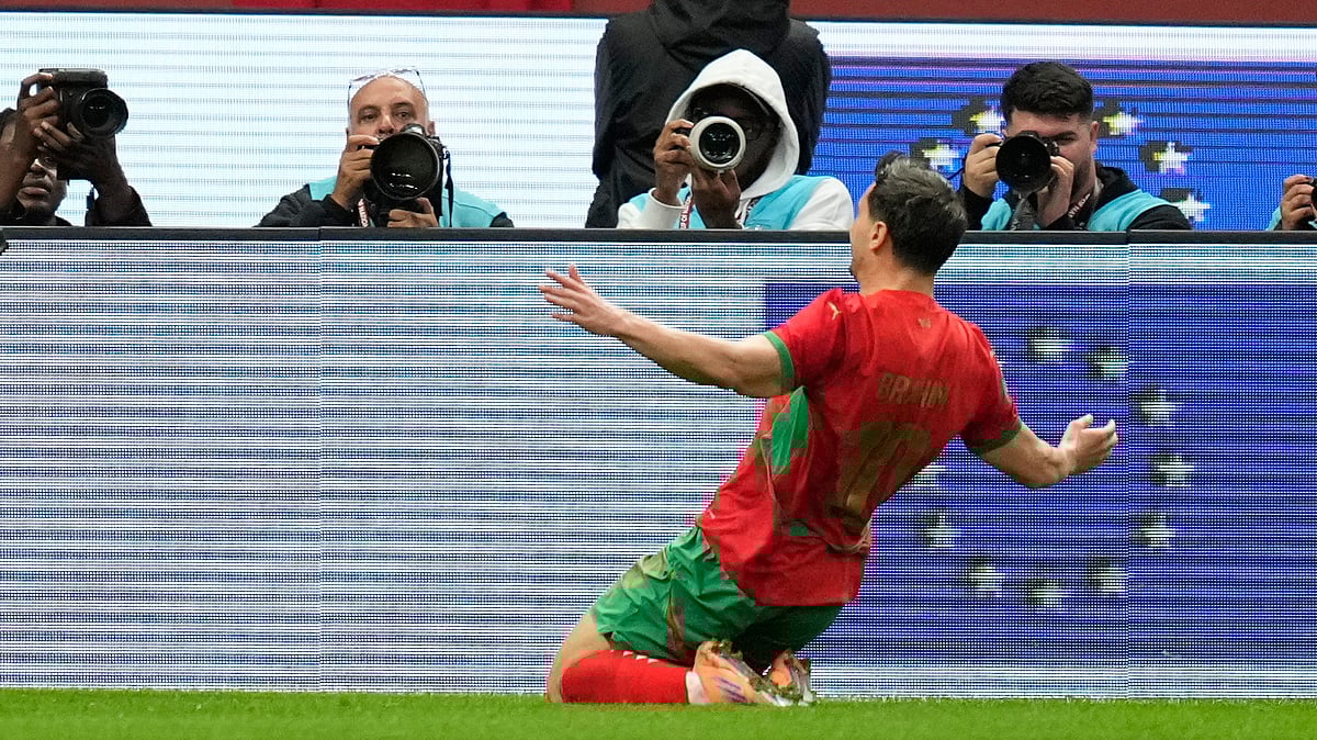 | Photo: APMosa'ab Elshamy : Morocco's Brahim Abdelkader Diaz celebrates after scoring the opening goal during the Africa Cup of Nations round of 16 soccer match between Morocco and Tanzania in Rabat, Morocco, Sunday, Jan. 4, 2026.