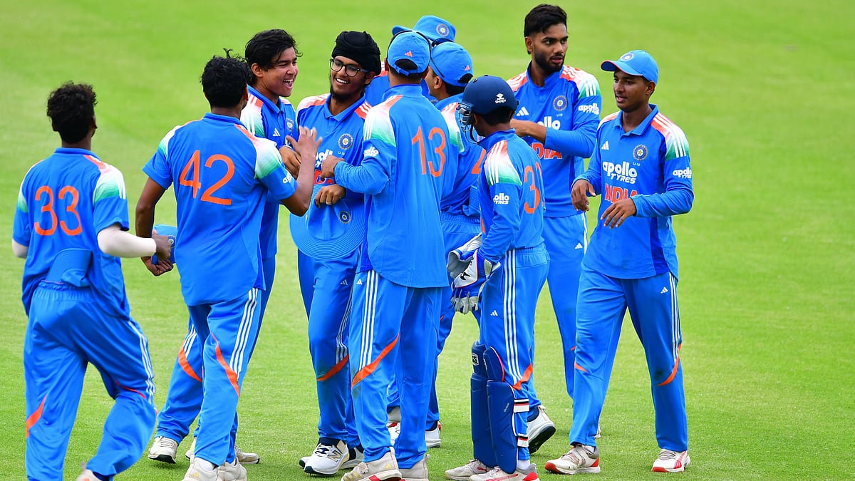 | Photo: X/BCCI : India U19 players celebrate a wicket during the first Youth ODI match against South Africa U19 on January 3, 2026.