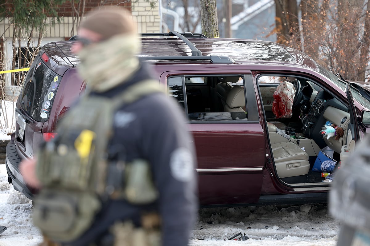 Ellen Schmidt : A deployed airbag and blood stains are seen in a crashed vehicle on at the scene of a shooting in Minneapolis on Wednesday, Jan. 7, 2026. 