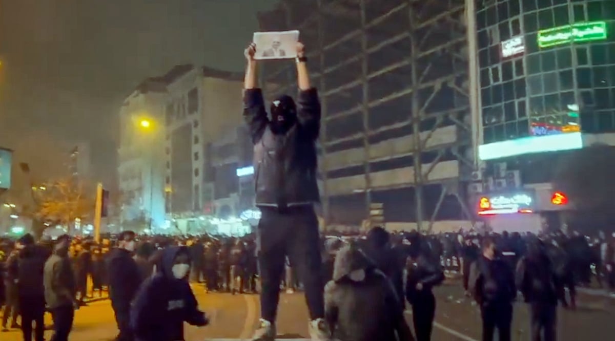 (UGC via AP) : In this frame grab from footage circulating on social media shows protesters dancing and cheering around a bonfire as they take to the streets despite an intensifying crackdown as the Islamic Republic remains cut off from the rest of the world, in Tehran, Iran, Friday, Jan. 9, 2026.