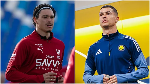 | Photos: X : Al-Hilal vs Al-Nassr Live Score, Saudi Pro League 2025-26 Matchday 15: Darwin Nunez and Cristiano Ronaldo.