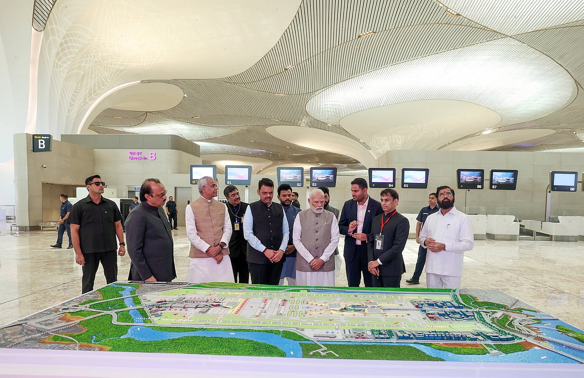 Imago/ANI : PM Modi inaugurates Navi Mumbai International Airport Thane. The airport by Adani Airport Holdings Limited is an example amongst many of Indias quiet privatisation 