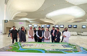 Imago/ANI : PM Modi inaugurates Navi Mumbai International Airport Thane. The airport by Adani Airport Holdings Limited is an example amongst many of Indias quiet privatisation